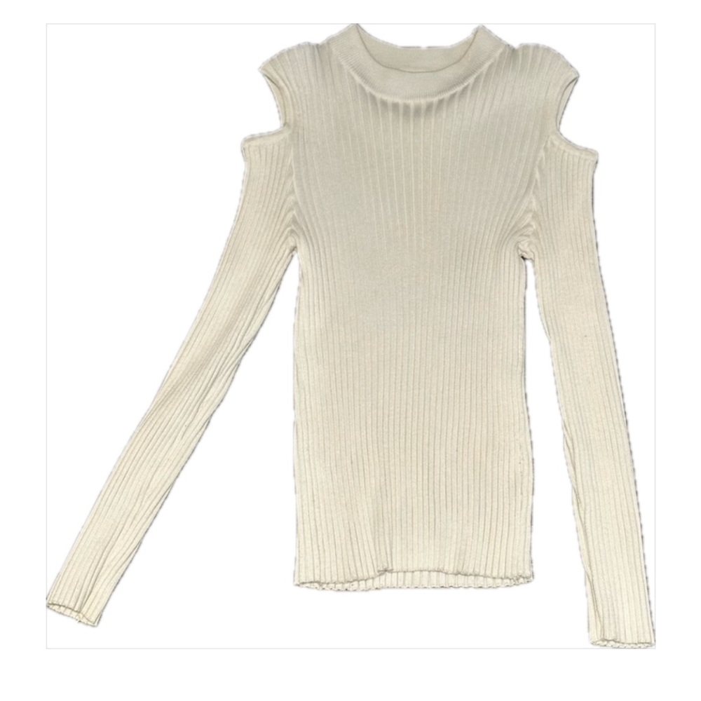 Elegant Cream Ribbed Women's cold shoulder  Top